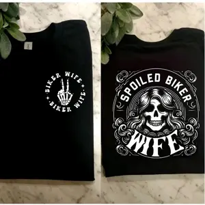 biker wife shirt skull motorcycle riding wifey rider trendy short sleeve tshirt cute women harley rider