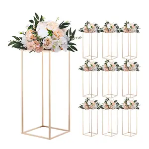 VEVOR Wedding Flower Stand, 10PCS 23.62-inch Column Flower Stand, Floral Stands with Metal Laminate, Gold Rectangular Floral Display Rack for Wedding, Party, Birthday, Home,  Gold Centerpiece Stands