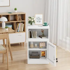 Steel Nightstand Cabinet with Locked Door and Adjustable Shelf, Under Desk Metal Storage Cabinet with Open Countertop, Storage Cabinet Can be Used for Sidetable, File Cabinet, End Table