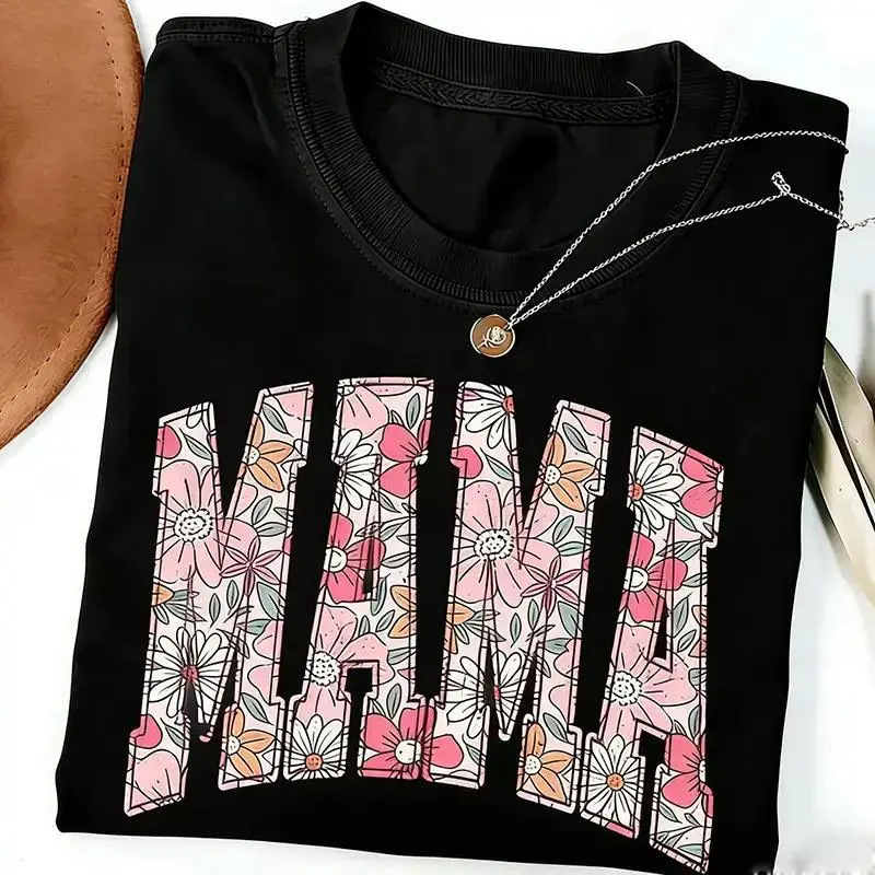 Boho Floral Mama T-shirt, Mothers Day Gift Trendy Mom Spring Tee Cute Gift For Mom Oversized Tshirt For Women Flowers Mama T-shirt bold graphicboutique tees,printed tee,Casual Street tee