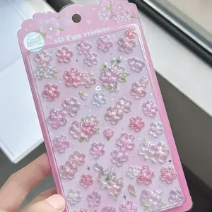 1 pc Creative Sakura Cherry Blossom Pink 3D Relief Self Adhesive Stickers Scrapbooking Diy Journal Cute Stationery Sticker
