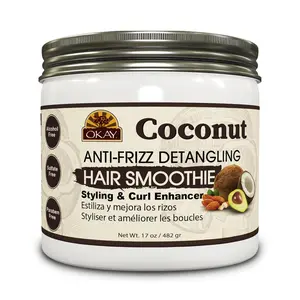 OKAY Coconut Anti-Frizz Detangling Hair Smoothie – 17 oz | Moisturizing Curl Cream for Curly, Wavy & Coily Hair | Tames Frizz, Defines Curls, Softens Hair – White