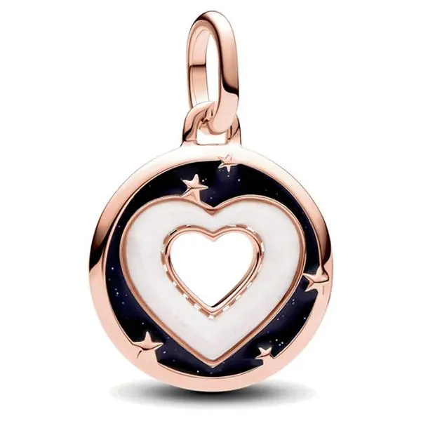 PANDORA ME Hearts Medallion Charm, Women's Sterling Silver Amulet, Dainty Gold-Plated Charms & Pendants, Bioresin Man-Made, Glittery Black Enamel, Enamel Stars Jewelry 783080C01, Microbeaded Lines, Raised Stars, No Warning Applicable, Love Gift, Collectib