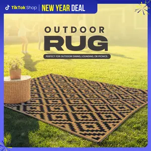 Utopia Home Waterproof Outdoor Rug – Reversible Plastic Straw Patio Rugs for Camping, RV, Deck, Balcony & Under Awning – Available in Diamond Black & Brown (9x12 ft, 6x9 ft), (9x12 ft, 6x9 ft), (9x12 ft, 6x9 ft)