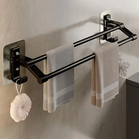 Wall Mounted Bathroom Towel Shower Rack, 1 Count Punch Free Towel Holder, Bathroom Storage Rack, Home Organizer, Bathroom Supplies, Storage Hooks, Bathroom Organization, Bathroom Organizers, Bathroom Organizing Accessories