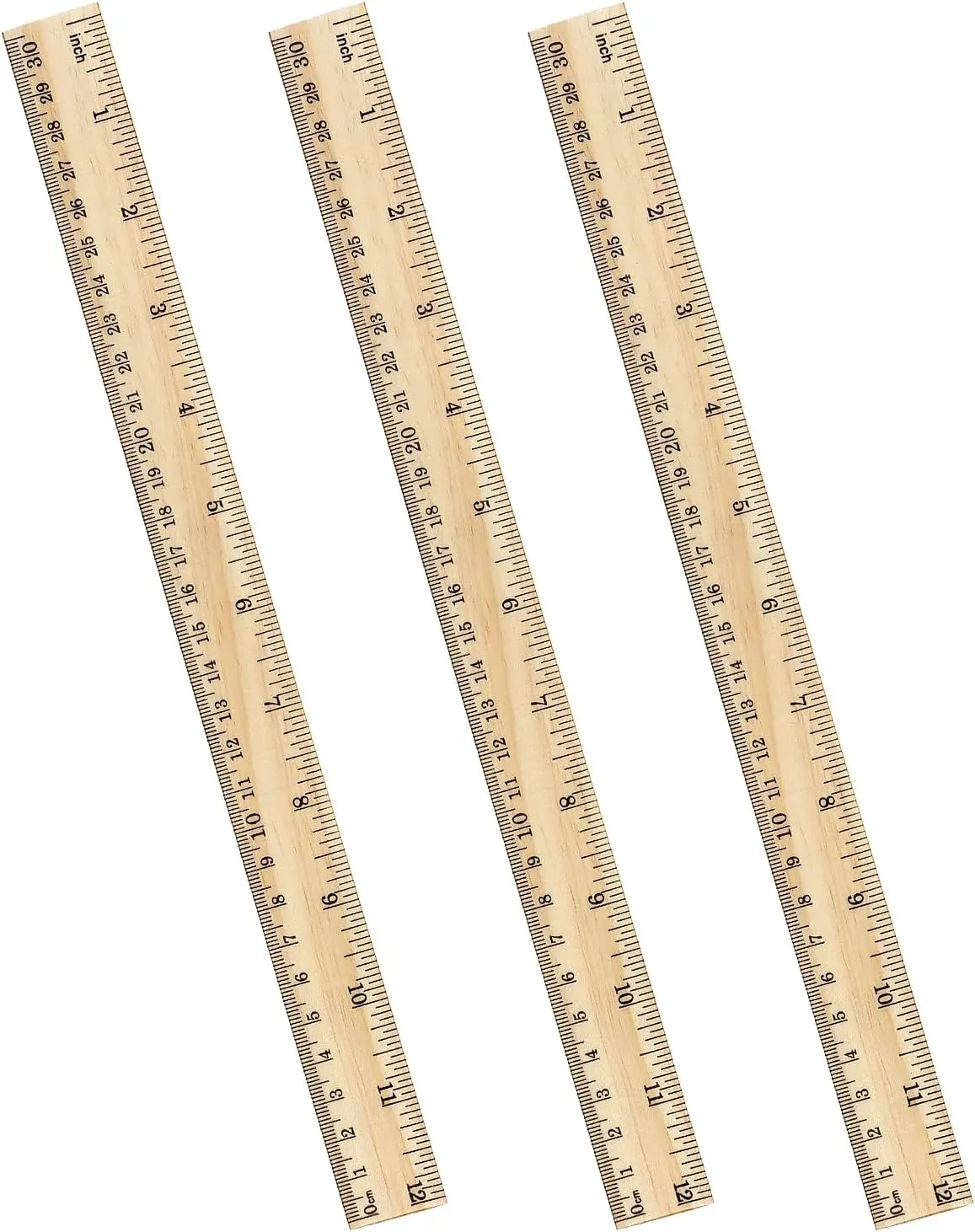 3 Pack Wooden Ruler 12 Inch Rulers Bulk Wood Measuring Ruler for Students Office School Supplies 2 Scale (30 cm)