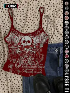 26 Valentine's Day Music Festival Rock Vintage American Skull Eagle Print Crop Top, Trendy Summer Vest for Women, Casual Slim-Fitting Fashion