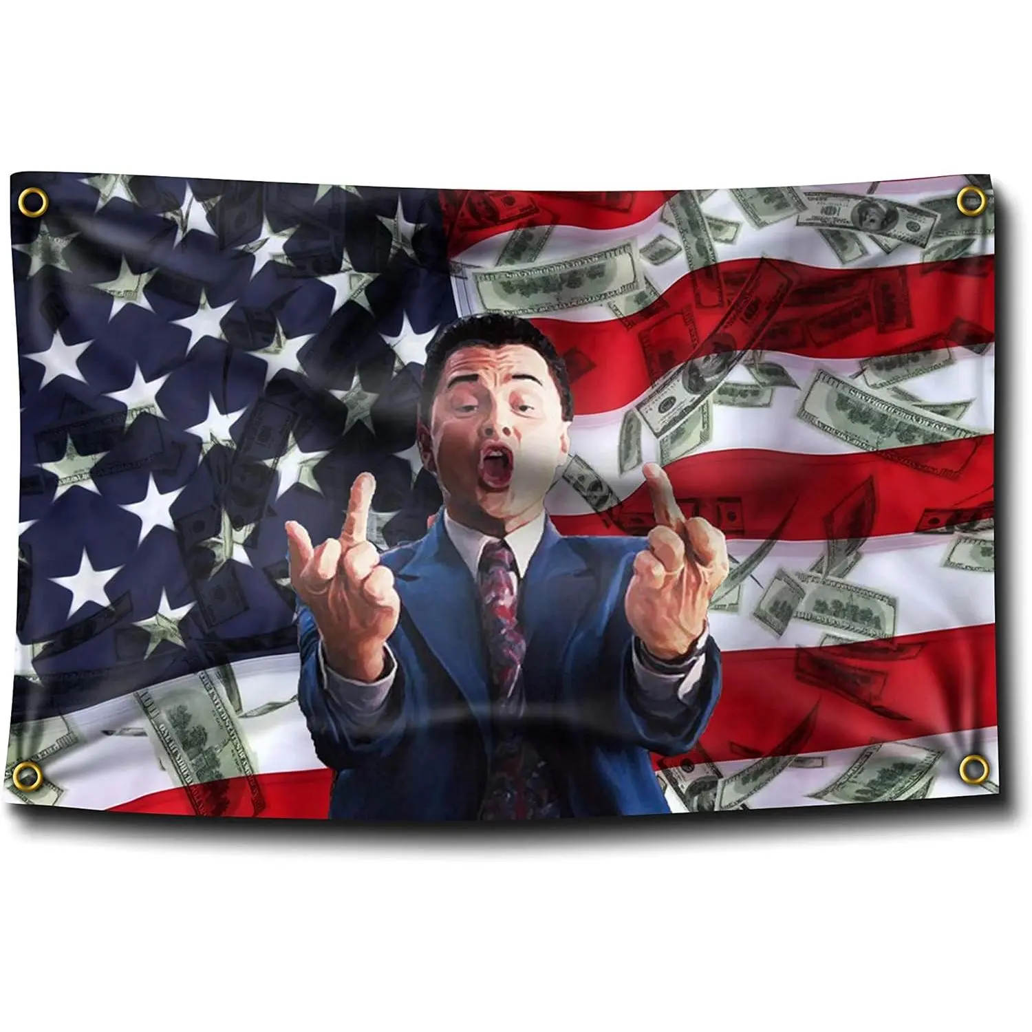 60in x 40in Tapestry Banger - Wolf of Wall Street Middle Finger Flag Banner College Dorm Fratfunny tapestry poster  home decor banner wall art bedroom accessories hanging gift