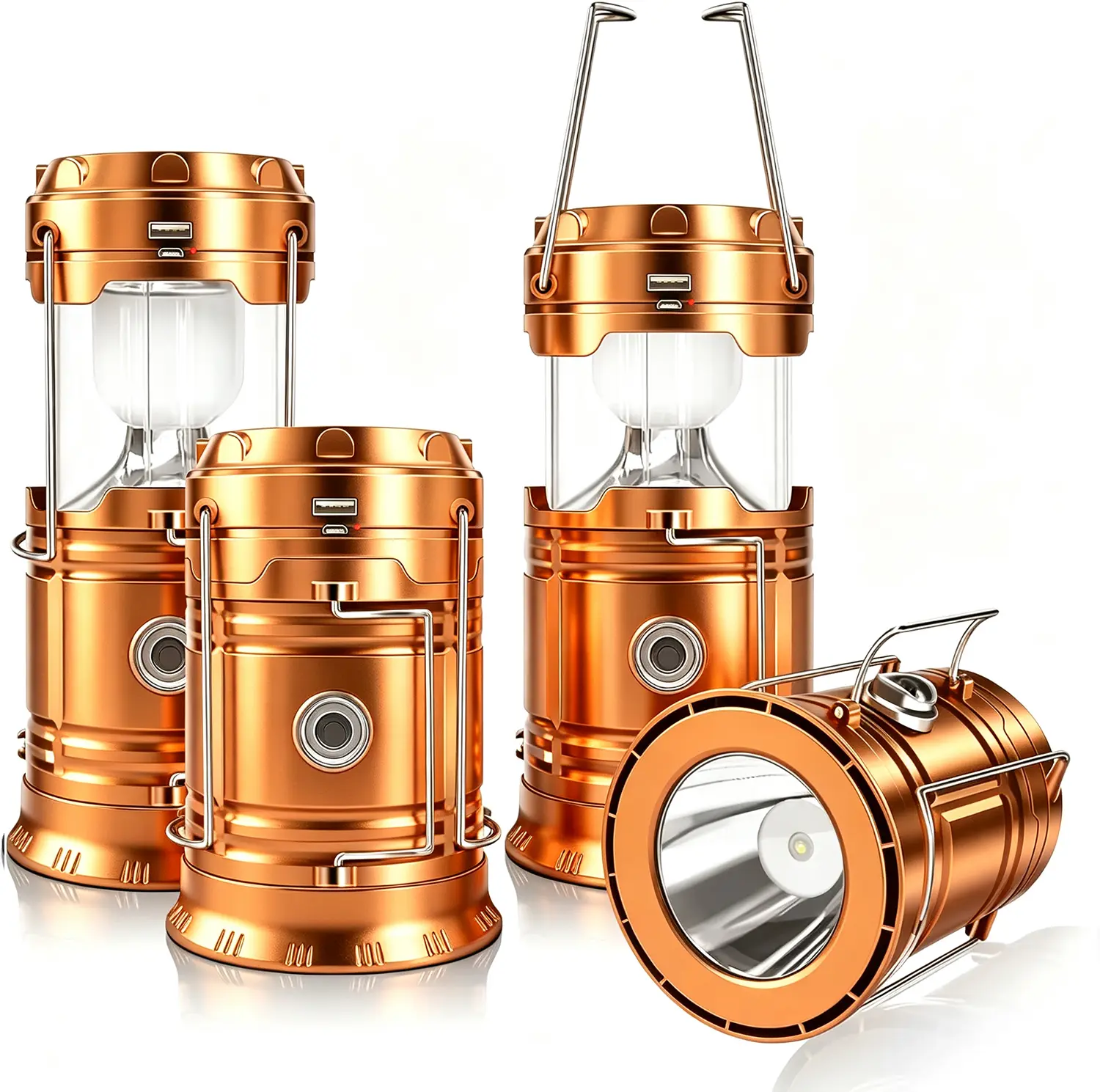 Solar Camping Lantern 4-Pack - Rechargeable LED Outdoor Camping Lights with Magnetic Base, Foldable Hanging Hook, Collapsible Design - Camping Outdoor Gadgets for Hiking Gear, Emergency Light Needs - Gift Set