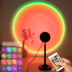 Sunset Projection LED Night Light, 180° Rotatable, USB Powered RGB 16 Colors, Remote Control, Home Decor, Bedroom Ambiance, Party Photography, Modern Mood Lighting