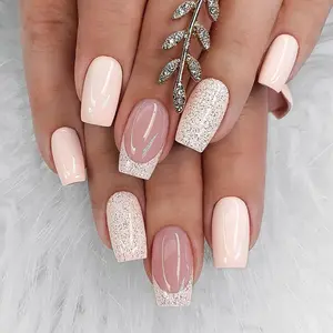 Colorblock Press on Fake Nail, 24pcs/set Glitter Base French Tip Fashion Press on Nails & Jelly Tape & Nail File, Elegant Stick on Nails Kit for Women's Gift