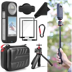 Accessories Kit for  X4 Action Camera, with Protective Hard Case, Tempered Glass Protectors Film, Multi-functional Tripod,  Case Accessories Bundle