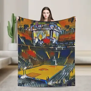 Basketball Flannel Blanket Madison Square Garden NYC Flannel Throw Blanket - Soft All-Season Multipurpose Blanket with Vibrant Basketball Court Design, Perfect for Home, Office, Picnic & Camping -Christmas gifts