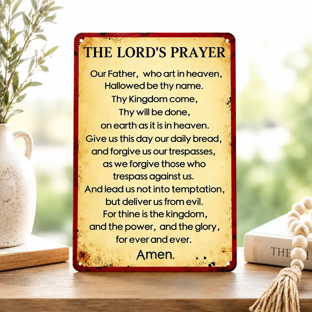 The Lord’s Prayer Metal Wall Art, Vintage Christian Home Decor Sign, Religious Bible Verse Wall Decor for Living Room Bedroom Entryway, Faith Inspirational Gift for Family