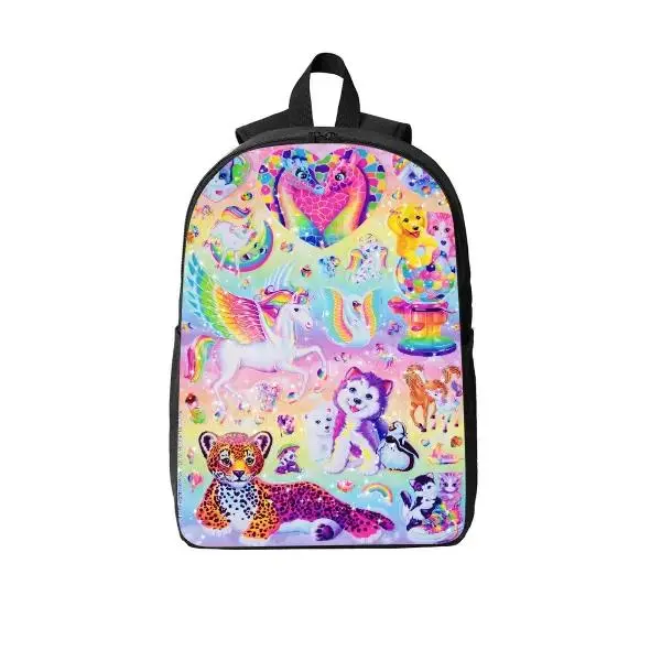 Lisa Frank Rainbow Animal Collage 17" Laptop Backpack, Durable Polyester with Breathable Shoulder Straps, Two-Way Zippers & Side Pockets, Ideal for School, Travel & Nostalgic Fans