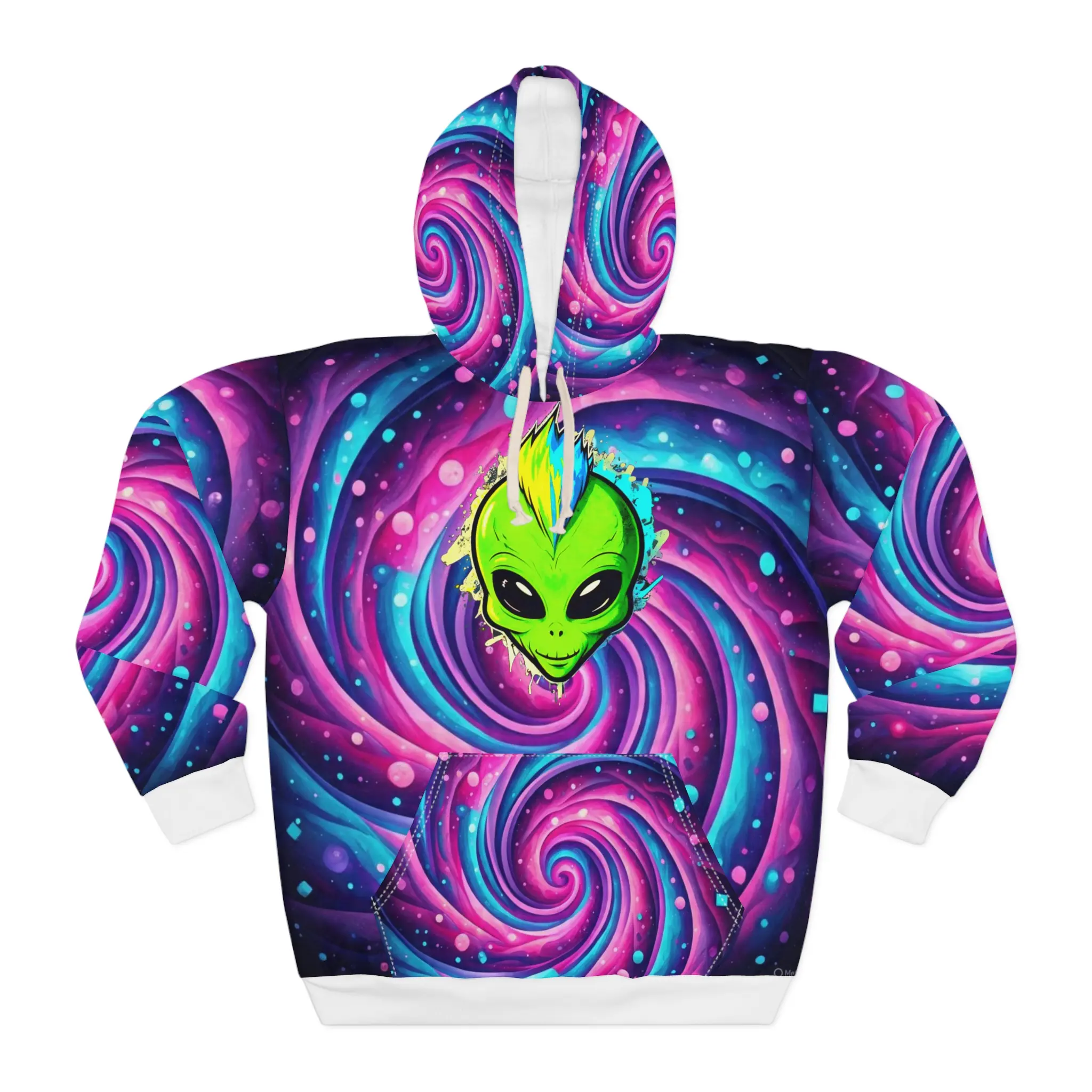 Alien Punk Cartoon Pullover Hoodie, Extraterrestrial Graphic Sweatshirt, Unisex Hooded Jumper, Retro Sci-Fi Outer Space Sweatshirt,