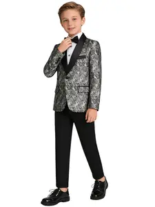Boys' Gentleman Set (jacket + Long Pants + Bow Tie), School Dance Competition Costume, Formal Party Wedding Wear(Shirt Not Included) - 24216