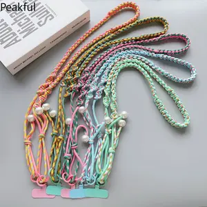 Color twist 4 strands long rope hand-woven key pendant adjustable back color contrast rope core rope keychain