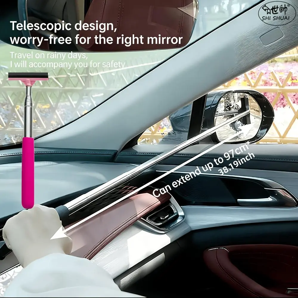 2-in-1 Telescopic Portable Glass Cleaning Squeegee - Car Windshield Wiper, Rearview Mirror Brush with Telescopic Design for Gas Stations, Shower Rooms, Windshields, All Seasons