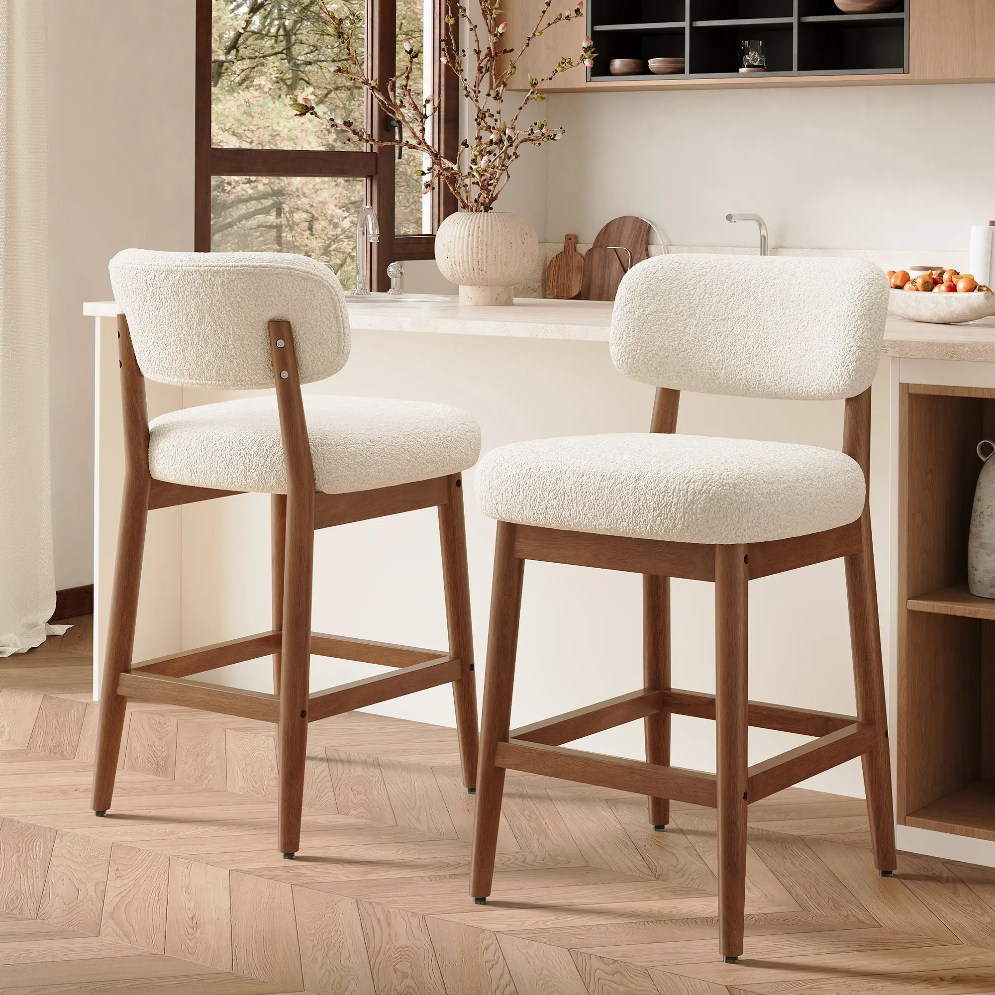 Modern Height Bar Stools Set Of 2, Upholstered High Stool for Kitchen Island, Dining Room, Cafe & Bar, Ergonomic Design, High-Density Foam, Rubberwood Frame, Supports up to 300 lbs Counter Height Barstool Adjustable Height Stool Kitchen Chairs Comfy Dinin