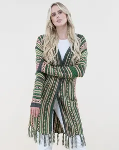 Tribal Stripe Cardigan with Fringe and Hood