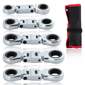 5-PCS Stubby Wrenches Set, Flex Head Ratcheting Wrench Set,72-Tooth, Quick Release for Sockets, Combination Wrench Set for Tight Spaces-5 Pieces Metric