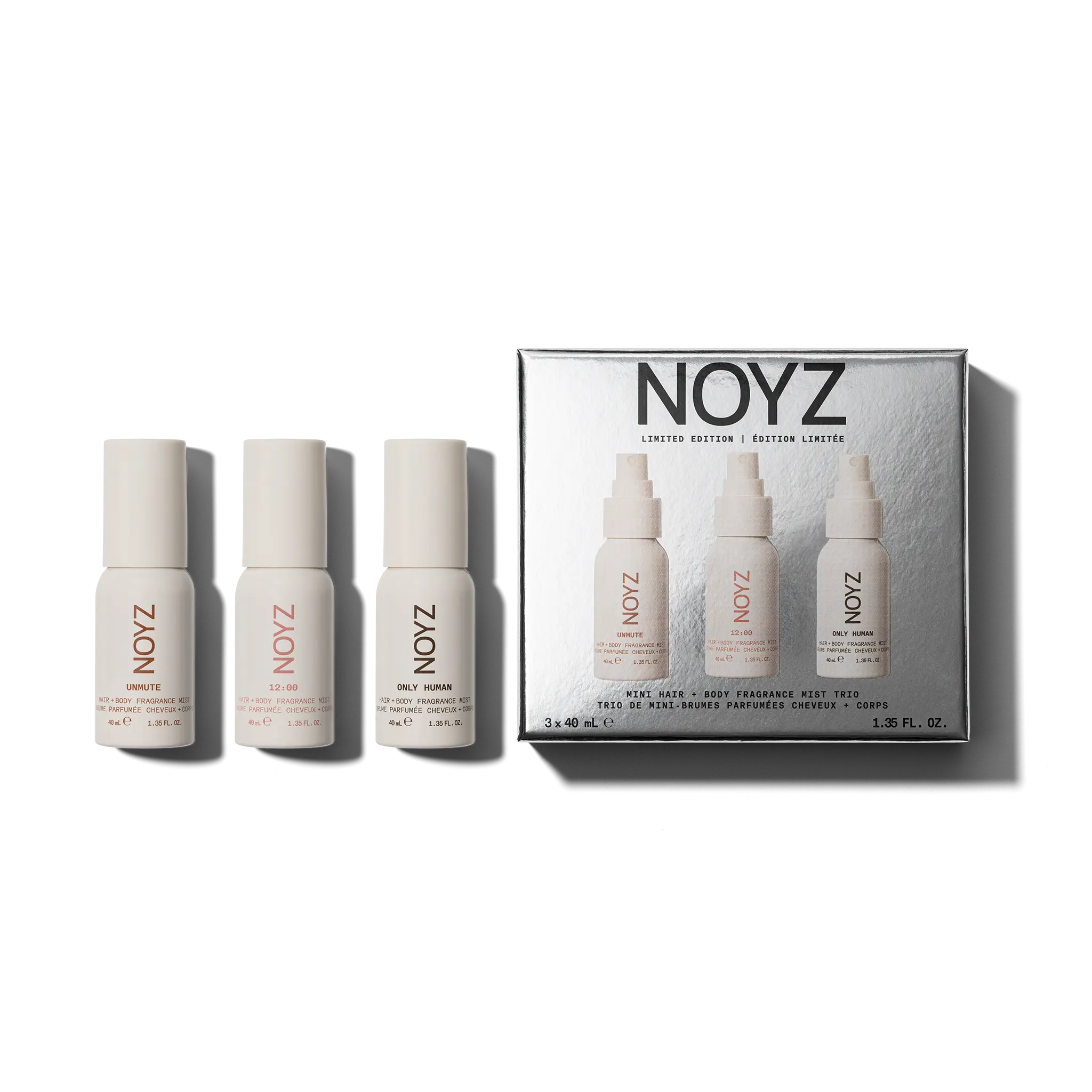 NOYZ Hair + Body Mist Gourmand Travel Trio - Limited Edition, 3 Best-Selling Scents, Only Human, 12:00, Unmute, 40ml Each, Perfect for Gifting & Travel