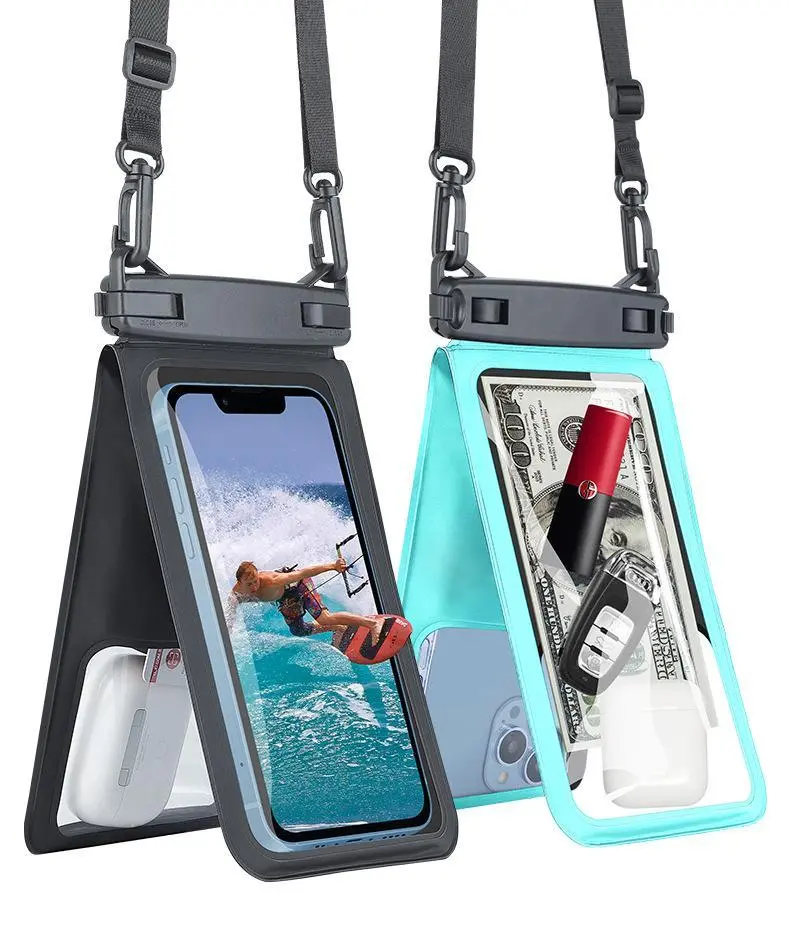 HOLDNEAR Dual Pocket Waterproof Phone Pouch - Clear Touchscreen Dry Bag with Strap for Beach Cruise & Swimming
