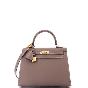 Pre-owned HERMÈS Leather Top Handle Bags Hermes Kelly Handbag Grey Epsom with Gold Hardware 25 by Rebag
