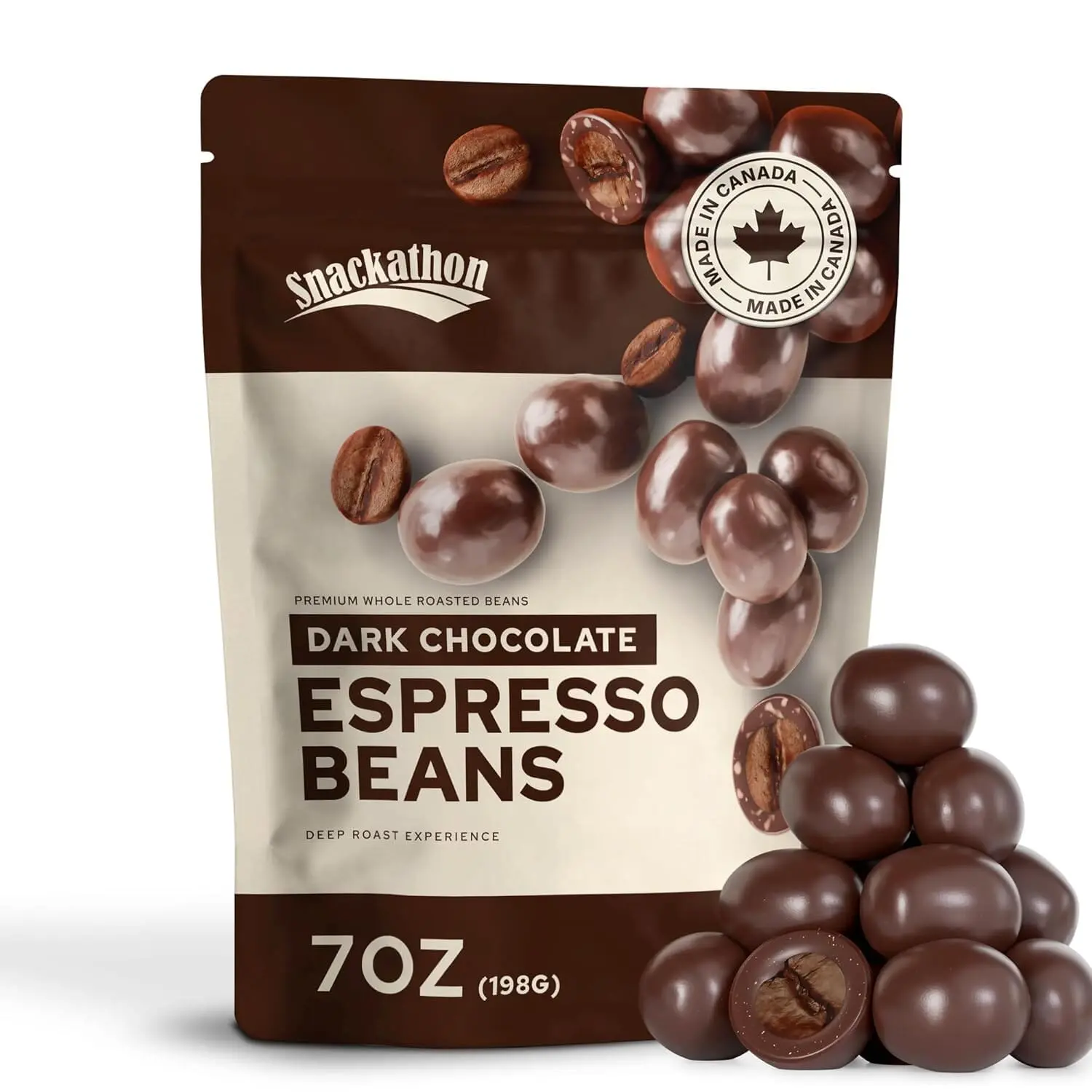 Snackathon Dark Chocolate Covered Espresso Beans Bulk, Resealable Snack Pack, Gourmet Chocolate Covered Coffee Beans, Bold Coffee Candy Treat, Perfect Coffee Lover Gifts