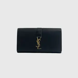 Pre-owned Yves Saint Laurent Leather Wallet Black Long Wallet
