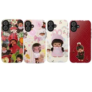 Monchhichi Cute Cartoon Phone Case – Japanese kawaii doll aesthetics, strawberry polka dot design, sweet pastel style, retro Harajuku style phone case, compatible with iPhone 17/16/15/14/13/12/11 Pro Max/Plus and Samsung Galaxy S23FE/22/23/24/25 tiktoksho