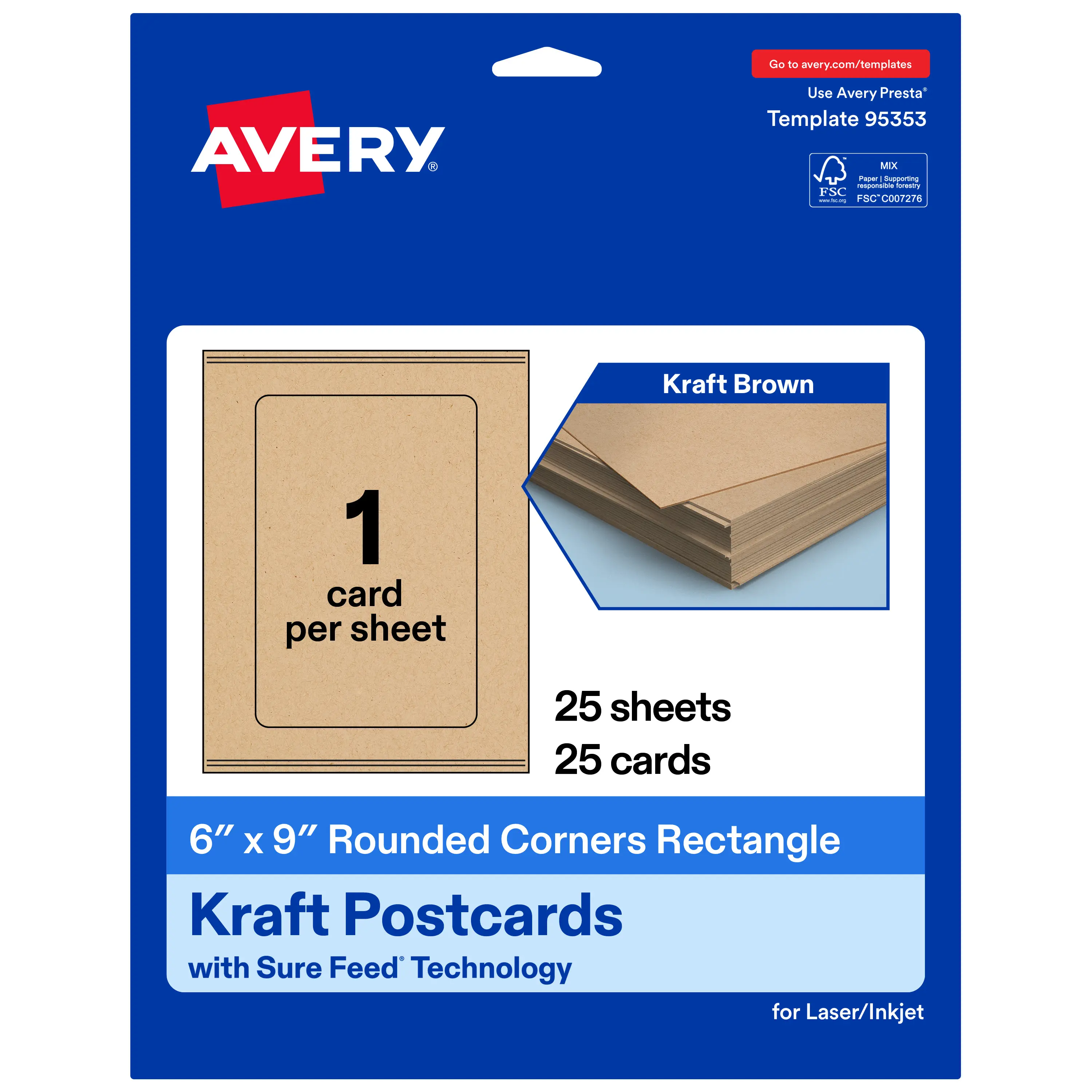 Avery Kraft Brown Postcards, 6" x 9" Rectangle Rounded Corners