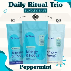 Daily Ritual Trio - 0mg, 40mg & 100mg Caffeine Gum - Peppermint (3-Bulk Pouches)