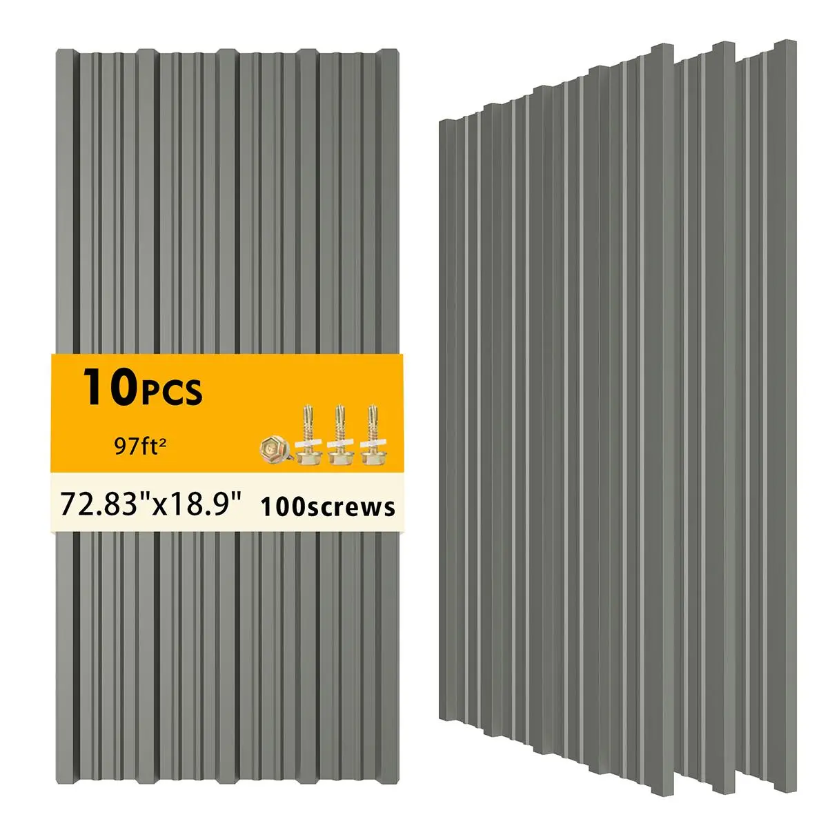 10PCS Galvanized Steel Corrugated Metal Panels (72.83in x 18.9in, 97ft²) - Lightweight Affordable Bulk Pack, Rust Protection Exterior Siding for Outdoor Houses, Sheds - Easy DIY Assembly for DIY Users, Gray