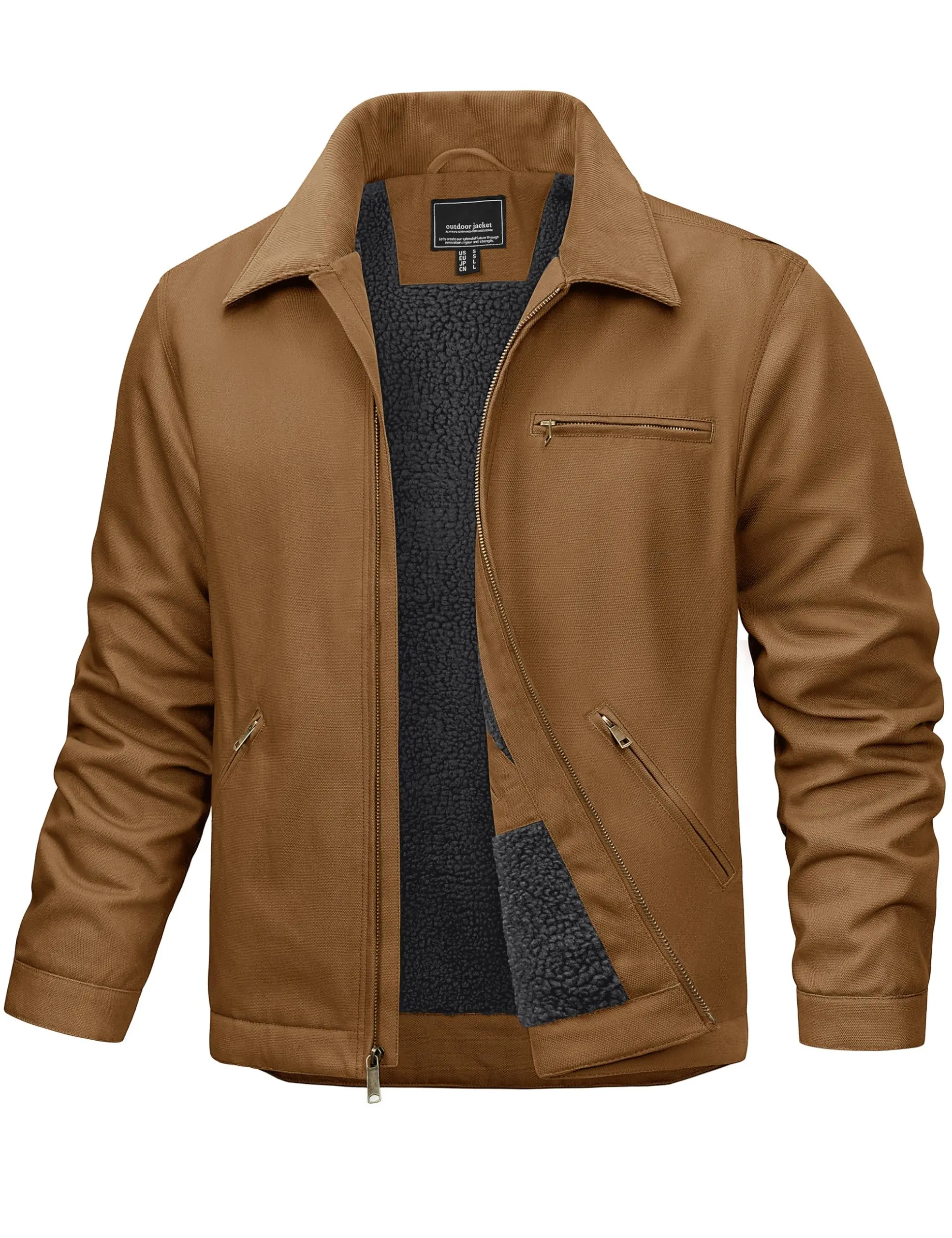 MAGCOMSEN Menswear Men's Work Jacket - Duck Canvas Shell, Fleece-Lined Sherpa, Waterproof, Warm Winter Heavy Coat for Construction - Tops with Soft Sleeves, Pockets, Layer, Cotton, Zipper, Casual, Long Sleeve