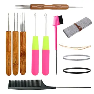 Quick-Install Crochet & Dreadlock Tools 12-Piece Dreadlock Tool Kit — Bamboo-Handle Crochet Needles, Latch Hooks, Interlocking Tool & Storage Bag for Locs/Protective Styles