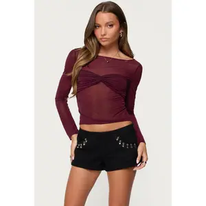 Oona Sheer Gathered Long Sleeve Top