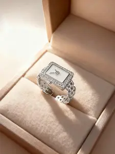 Plated 18k Gold Square Zircon Watch Shape Ring, Vintage Rectangular Dial Design, Elegant Ring, New Fashion Accessory, Unique Gift