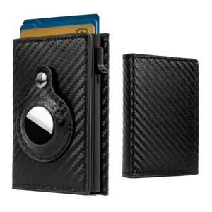 Men's Smart Wallet Card Holder: RFID Blocking, Slim, Carbon Fiber, Simple - 9-14 Card Capacity | ID Window | Cash Slot (Black)