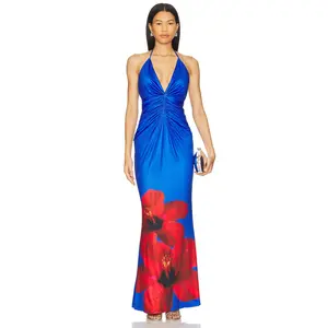 Runaway The Label Primrose Maxi Dress in Blue Hibiscus