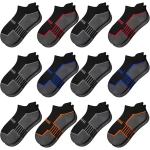 X-SOK05  12 Pairs Boys Socks - Ankle Low Cut Athletic Half Cushioned Short Socks For Kids 4-6, 6-8, 8-10 Years Old