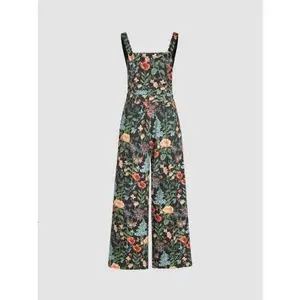 CIDER - Lightweight Corduroy Floral Button Wide Leg Jumpsuit