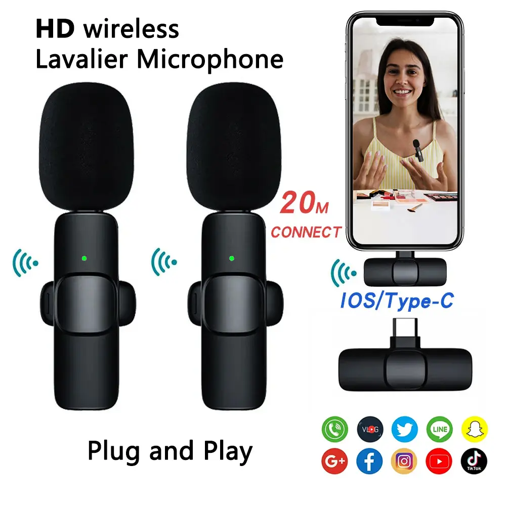 Professional Wireless Lavalier Microphones - USB Chargeable, 65 ft Range, 10 Hr Battery, 2 Hr Charging Time, Plug-and-Play Clip-On Audio Mics for iPhone, Android Smartphones, Influencers, Vlogging, Recording