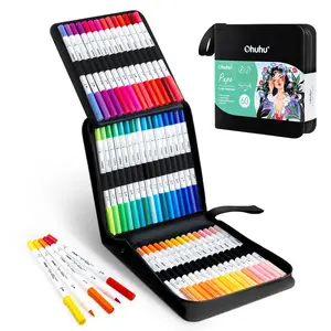 Ohuhu Markers: Dual Brush Fineliner Tips - 60 Colors - Paper-friendly No Peeling Water-based - Markers for Adult Coloring Books No Bleeding Coloring Markers for Kids Beginner Calligraphy - Pupe Series of Ohuhuart