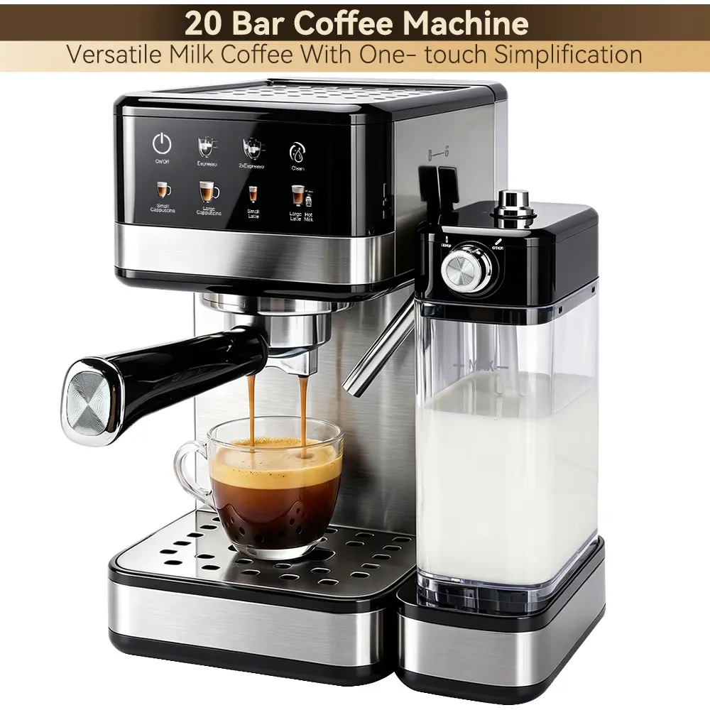 1350W Espresso Machine  Semi-Automatic Coffee Make with Milk Frother 20 Bar
