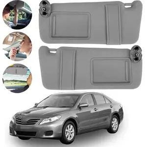 Left Driver & Right Passenger Side Sun Visor with Light Fit for Toyota Camry 2007 2008 2009 2010 2011 Gray Replace # ‎74320-06800-B0, 04002-30706-B0 (1 Pair)
