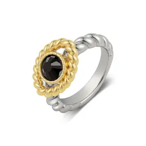 MYTYS Two Tone Rings for Women,Twisted Cable Black Stone Ring Jewelry Jewelry Gifts for Women Hypoallergenic All-Day Comfort