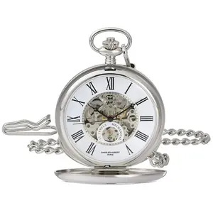 212 MAIN Women's Analog Mechanical Pocket Watch - Double Cover, Round Face, Brass Band, Unisex Fashion Accessory, Mechanical Style Watches