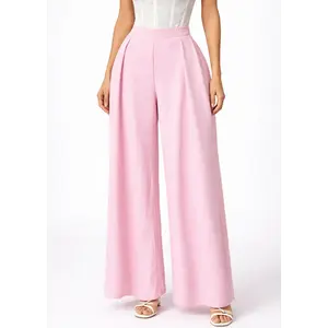 Blush Pink High-Waisted Pleated Wide-Leg Pants